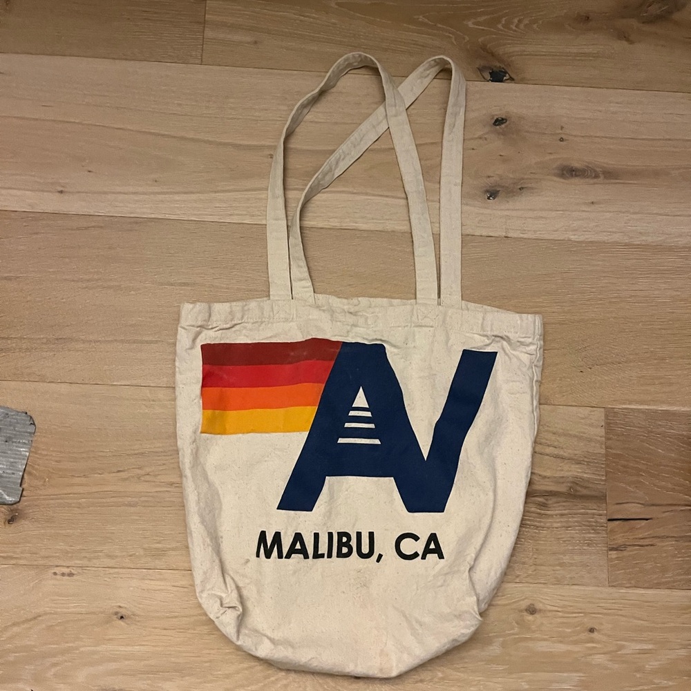 Aviator Nation Cream Tote with Multicolor Stripes